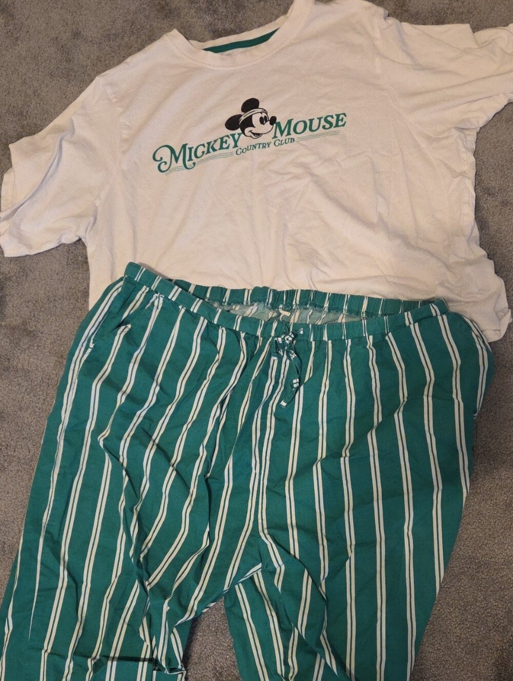Disney White Mickey Mouse Country Club Tee with Striped Lounge Pants